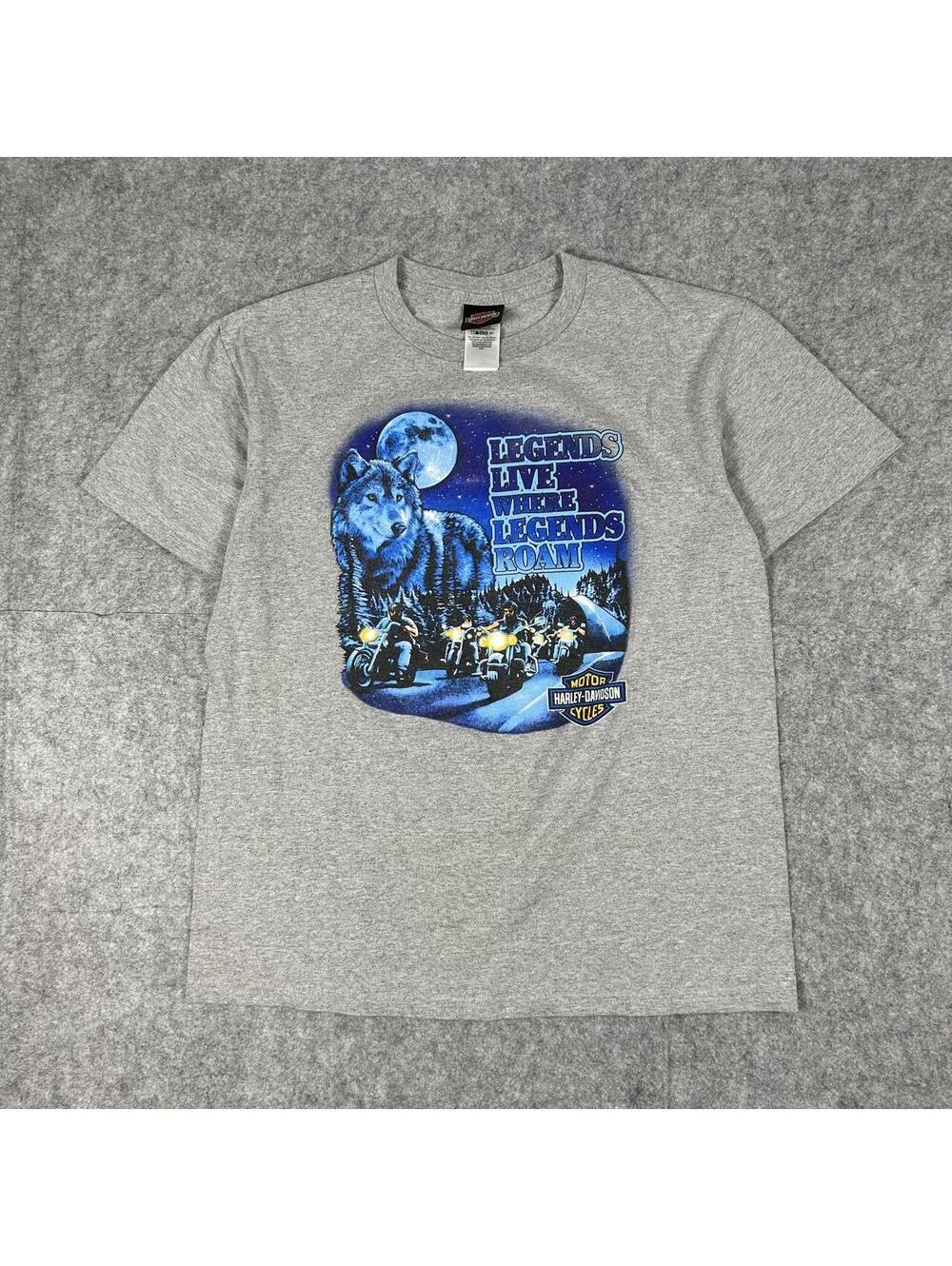 Vintage Harley Davidson Legends Live Wolf Double Sided T-Shirt Grey Size Large